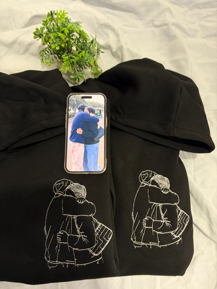 Embroided Line Art Couple Hoodies — Pack of 2