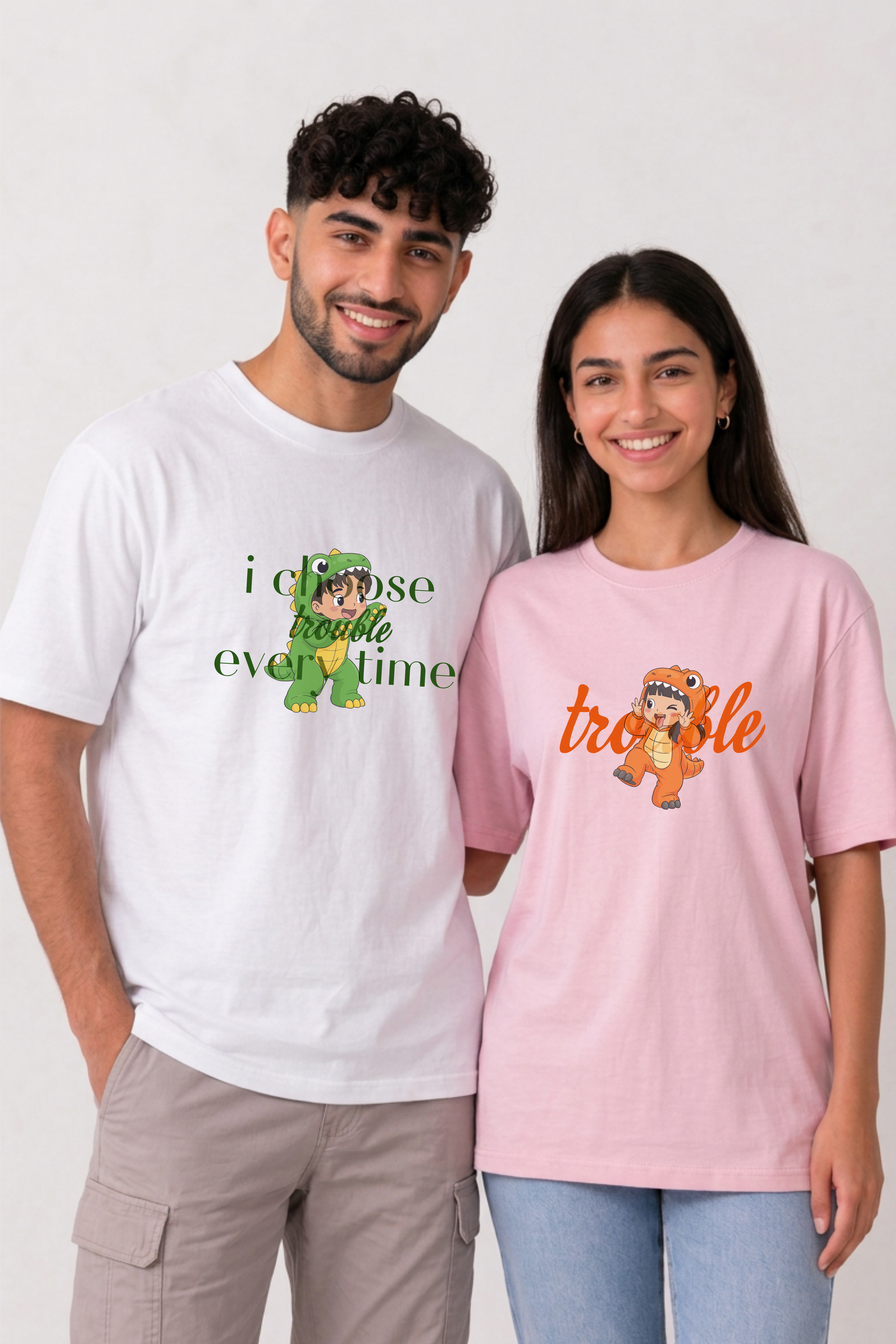 Mischief mode ON Couple Oversized Tees — Pack of 2