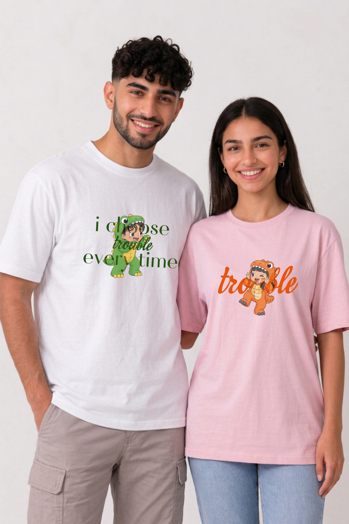 Mischief mode ON Couple Oversized Tees — Pack of 2