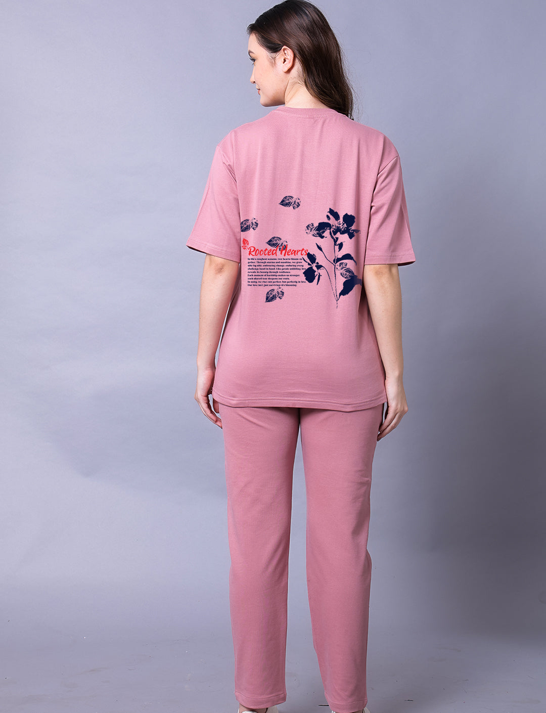 Rooted Hearts Women Co-Ord Set - Oversized Tee With Jogger