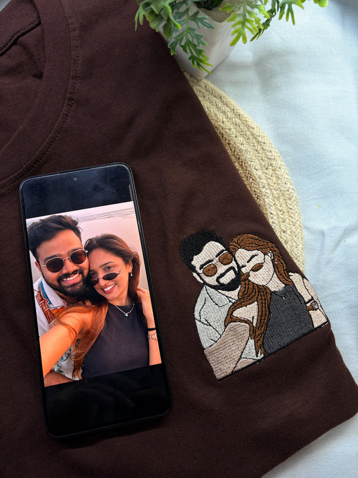 Embroided Customised Coloured Illustration Couple Oversize Tee