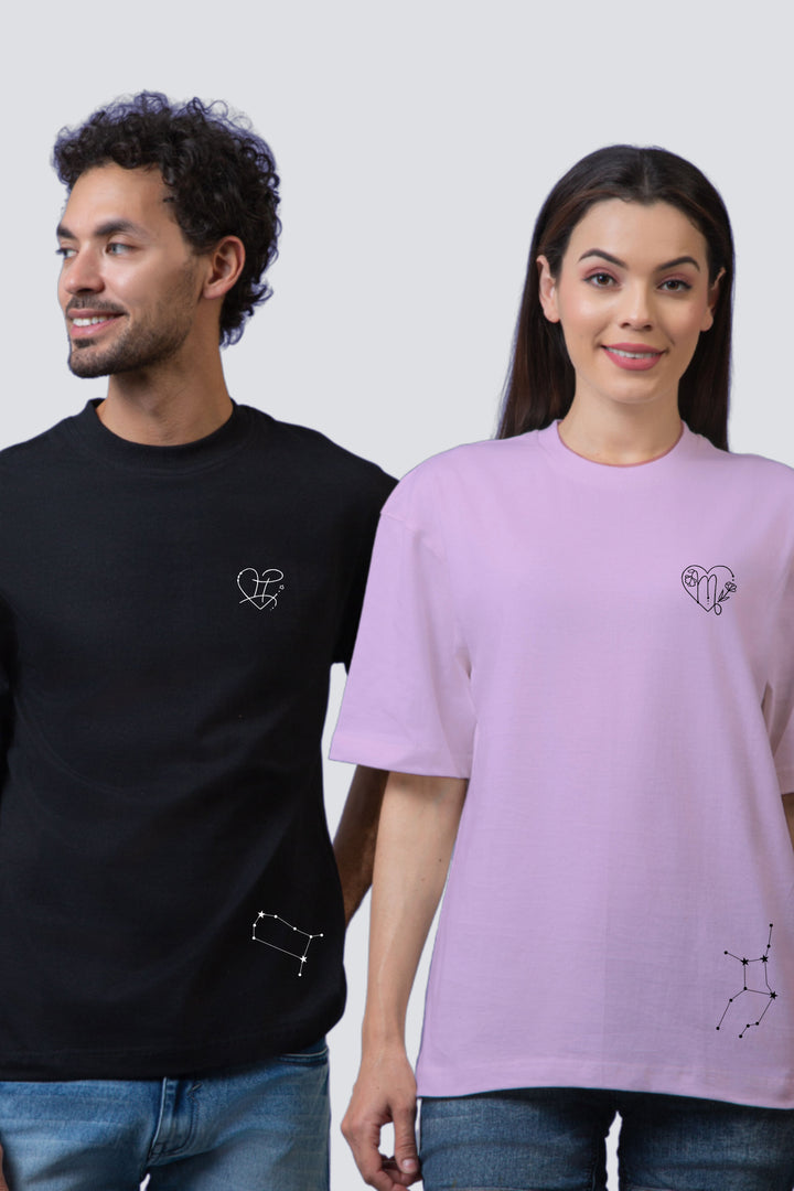 Zodiac Oversized Tees - Customizable Couple's Edition - Pack of 2