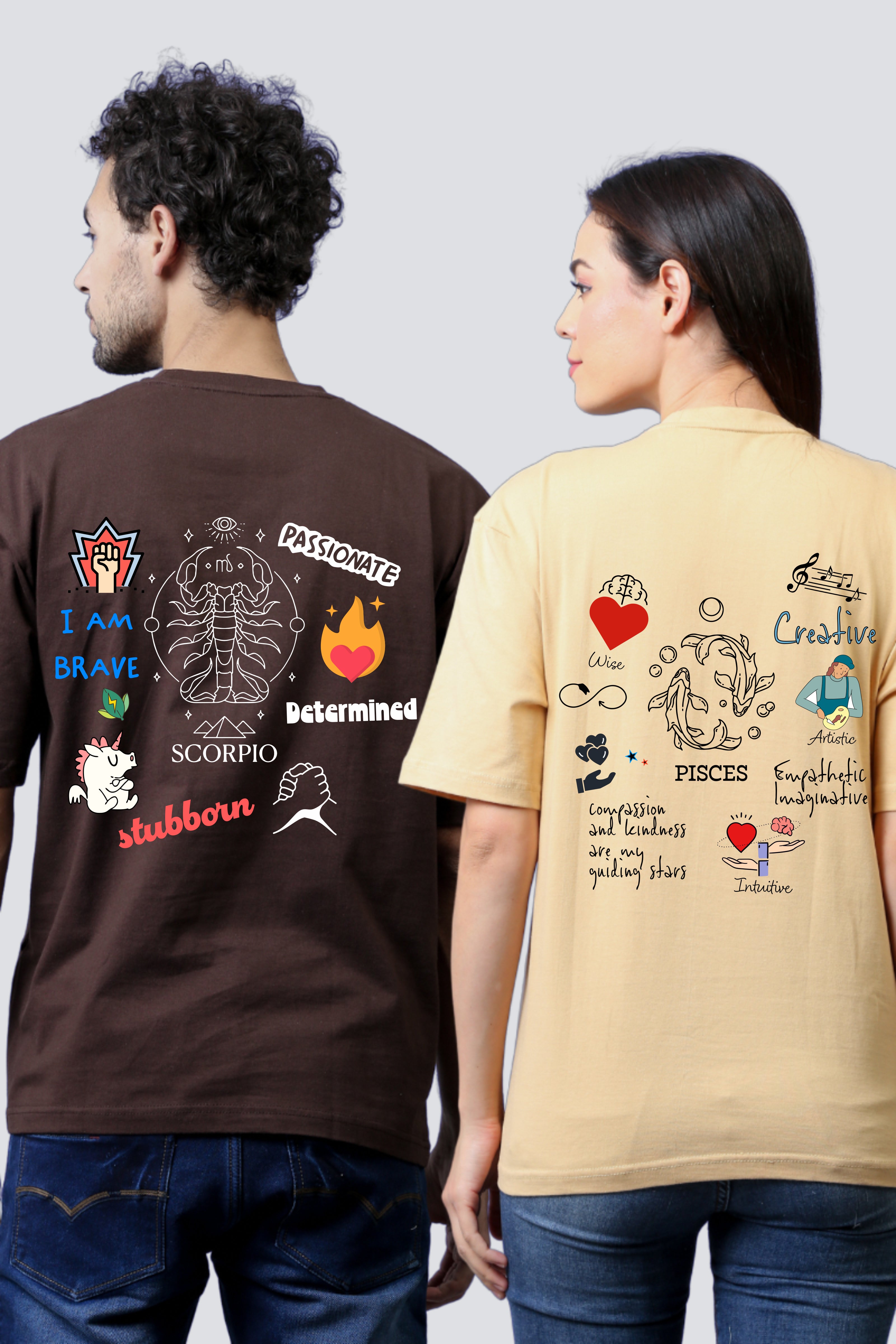 Zodiac Oversized Tees - Customizable Couple's Edition - Pack of 2